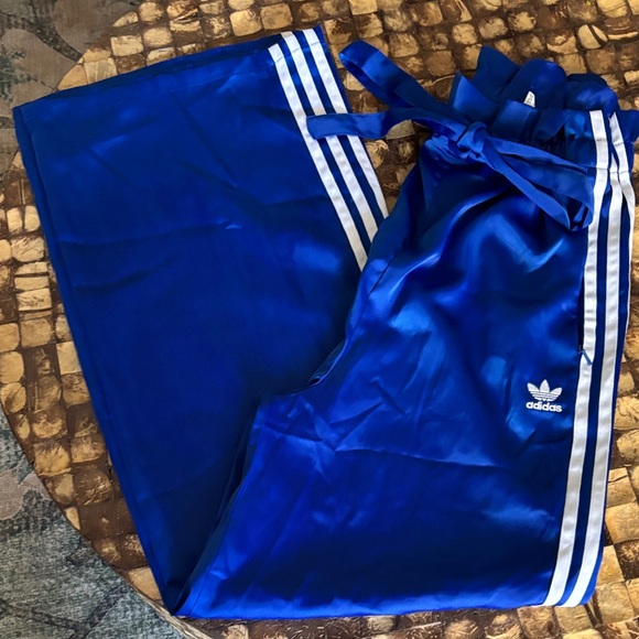 adidas Pants - Adidas Royal Blue Satin Pants with White Stripes